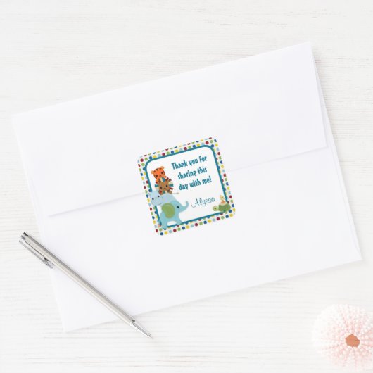 動物パレード動物園ベビーシャワー正方形ステッカーAPK スクエアシール (封筒)