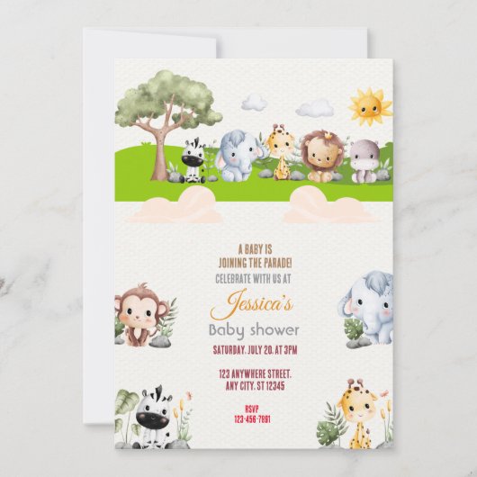 動物パレード赤ちゃんシャワー 招待状 (正面)