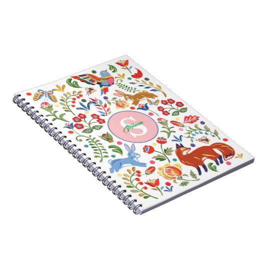 動物パーソナライズされたカラフルフォークアートフローラかわいい ノートブック (右側)