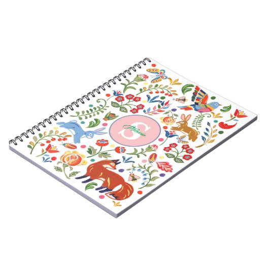 動物パーソナライズされたカラフルフォークアートフローラかわいい ノートブック (左側)