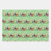 動物パーソナライズされた園誕生日緑の葉 ラッピングペーパーシート (正面3)