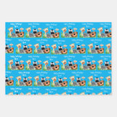 動物パーソナライズされた園誕生日緑の葉 ラッピングペーパーシート (正面2)