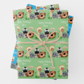 動物パーソナライズされた園誕生日緑の葉 ラッピングペーパーシート (インサイチュ)