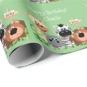 動物パーソナライズされた園誕生日緑の葉 ラッピングペーパー (ロールコーナー)