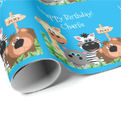 動物パーソナライズされた園誕生日緑の葉 ラッピングペーパー (ロールコーナー)