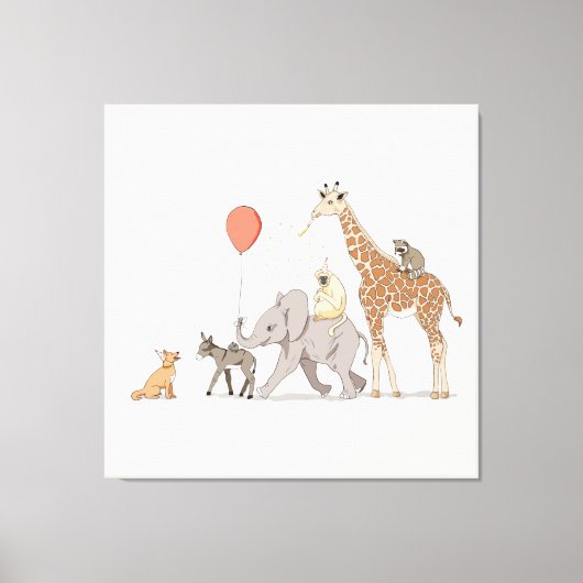 動物パーティーかわいい子供部屋アート誕生日の犬 キャンバスプリント (正面)