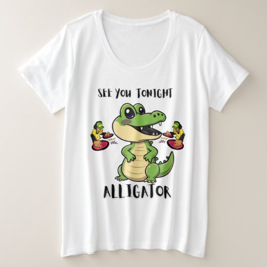 動物パーティーアリゲーター プラスサイズTシャツ (デザイン正面)