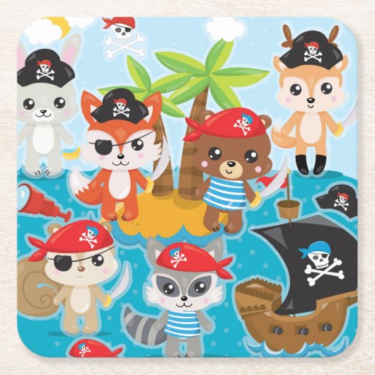 動物パーティー海賊広場紙コースター スクエアペーパーコースター (正面)