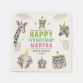 動物パーティー野生動物誕生日紙プレート スタンダードカクテルナプキン (正面)