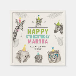 動物パーティー野生動物誕生日紙プレート スタンダードカクテルナプキン