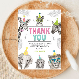 動物パーティー | ワイルド アニマル バースデー サンキューカード