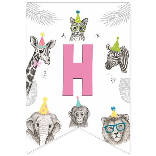 動物パーティー | 野生動物誕生日 バンティングフラッグ (第2の旗)