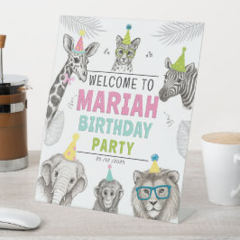 動物パーティー | 野生動物誕生日 台座サイン