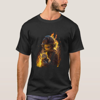 動物ファンのための猫消防士レスキュー デザイン Tシャツ