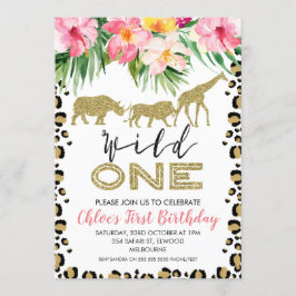 動物プリントサファリワイルドワン誕生日招待状 招待状
