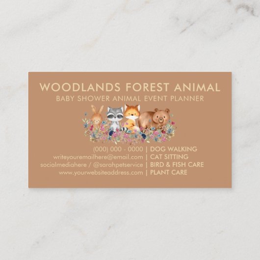 動物ベビークマキツネラクーンウサギ 名刺 (裏面)