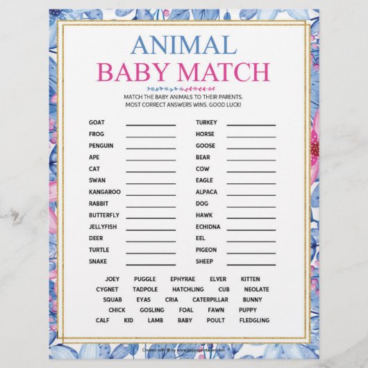 動物ベビーマッチ[フローラ水彩画] レターヘッド (正面)