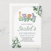 動物ベビー最初の誕生日，ユーカリ1誕生 招待状 (正面/裏面)