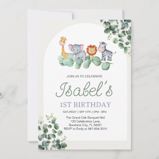 動物ベビー最初の誕生日,ユーカリ1誕生 招待状 (正面)