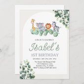 動物ベビー最初の誕生日,ユーカリ1誕生 招待状 (正面/裏面)