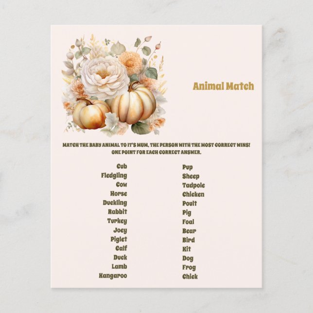 動物マッチ赤ちゃんシャワーゲーム (正面)