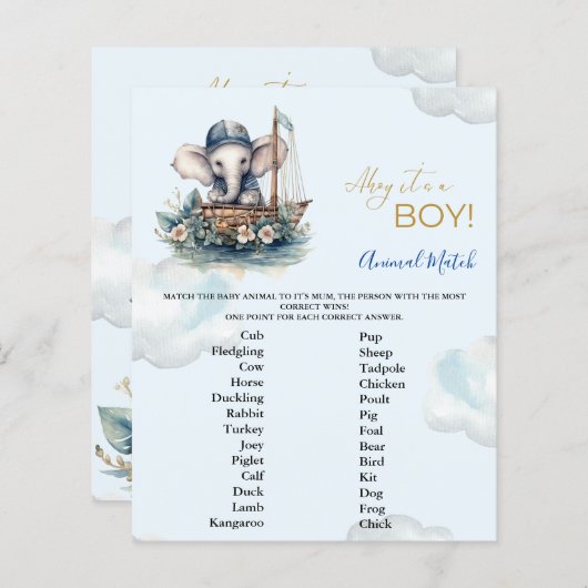 動物マッチ赤ちゃんシャワーゲーム (正面/裏面)