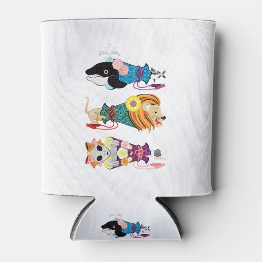 動物メガホン…魚・猫・女子（リメイク） 缶クーラー (正面)