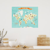動物ワールドポスター 世界地図 壁デカール 子供 ポスター (キッチン)