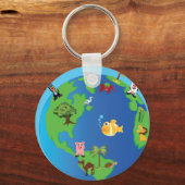 動物世界地図かわいい野生動物イラストレーション キーホルダー (正面)