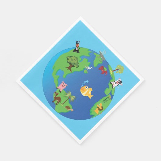 動物世界地図かわいい野生動物イラストレーション スタンダードランチョンナプキン (角)