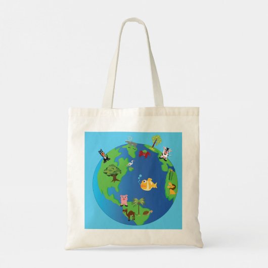 動物世界地図かわいい野生動物イラストレーション トートバッグ (裏面)