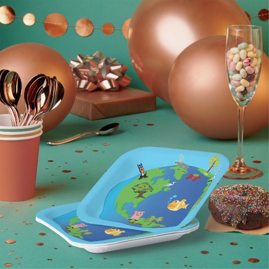 動物世界地図かわいい野生動物イラストレーション ペーパープレート