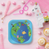 動物世界地図かわいい野生動物イラストレーション ペーパープレート (パーティー)