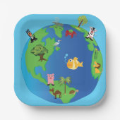 動物世界地図かわいい野生動物イラストレーション ペーパープレート (正面)