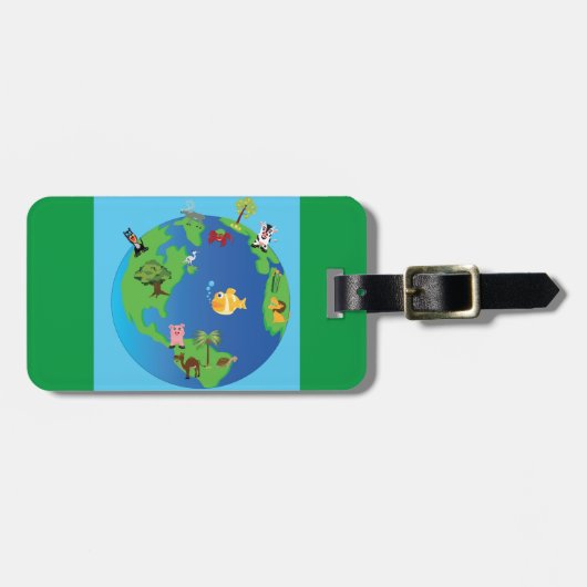 動物世界地図かわいい野生動物イラストレーション ラゲッジタグ (正面横)