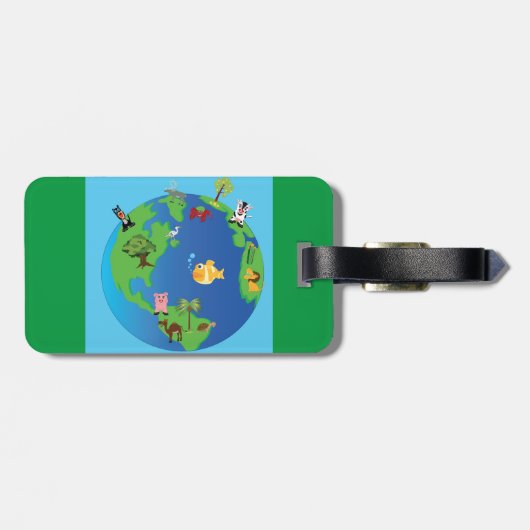 動物世界地図かわいい野生動物イラストレーション ラゲッジタグ (裏面横)