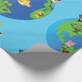 動物世界地図かわいい野生動物イラストレーション ラッピングペーパー (角)