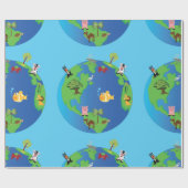 動物世界地図かわいい野生動物イラストレーション ラッピングペーパー (フラット)
