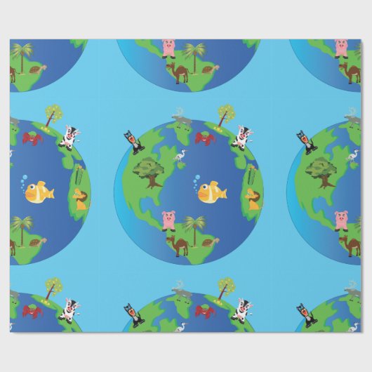 動物世界地図かわいい野生動物イラストレーション ラッピングペーパー (フラット)