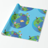 動物世界地図かわいい野生動物イラストレーション ラッピングペーパー (アンロールド)