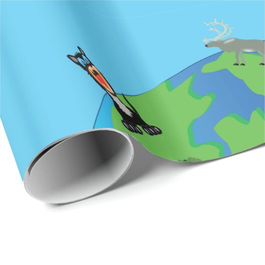 動物世界地図かわいい野生動物イラストレーション ラッピングペーパー (ロールコーナー)