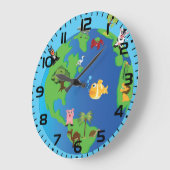 動物世界地図かわいい野生動物イラストレーション ラージ壁時計 (傾斜)