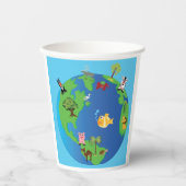 動物世界地図かわいい野生動物イラストレーション 紙コップ (正面)