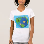 動物世界地図かわいい野生動物イラストレーション Tシャツ (正面)