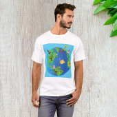 動物世界地図かわいい野生動物イラストレーション Tシャツ