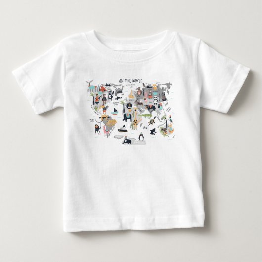 動物世界地図 ベビーTシャツ (正面)
