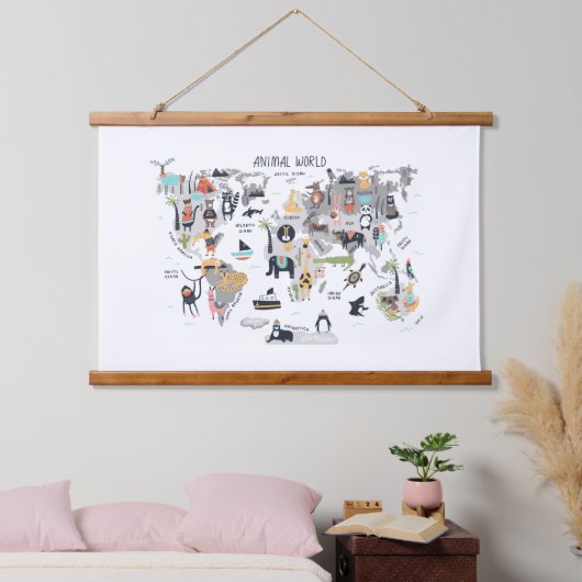 動物世界地図 吊り下げ型タペストリー (寝室)