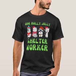 動物保護施設の職員 クリスマス 犬 猫 保護施設 再 Tシャツ