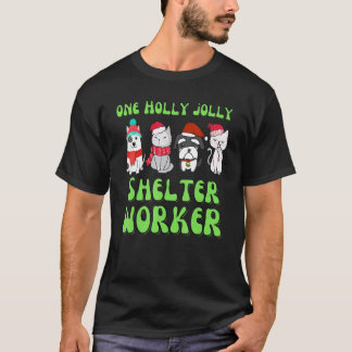 動物保護施設の職員 クリスマス 犬 猫 保護施設 再 Tシャツ