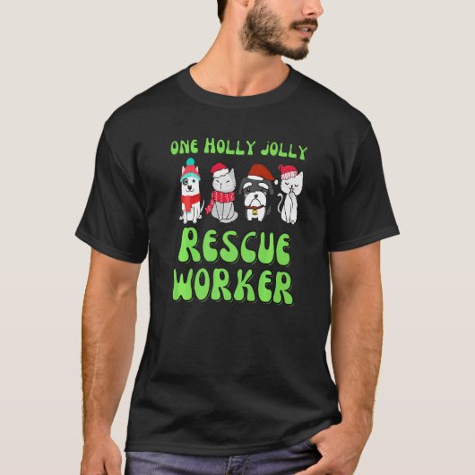 動物保護施設の職員 ペット クリスマス 犬 猫 保護施設 Tシャツ (正面)